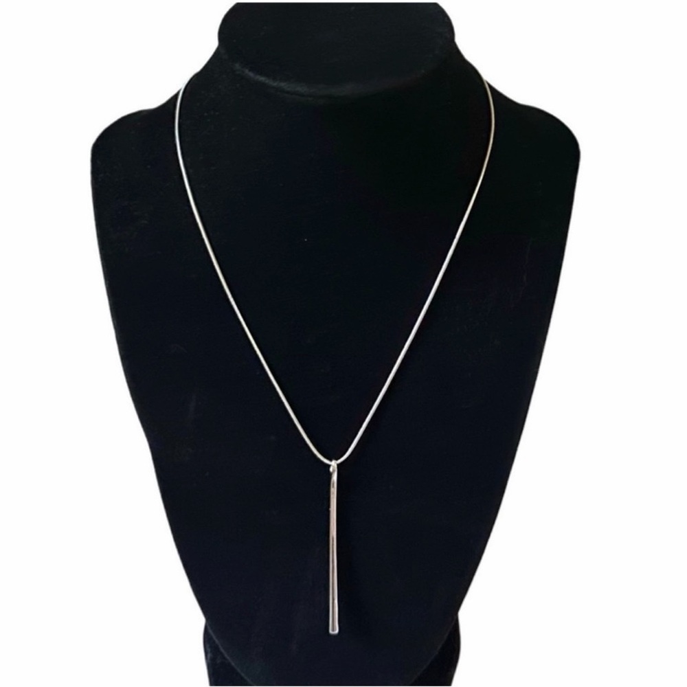 Express Silver Vertical Bar Pendant Necklace